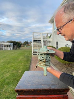 Japanese Vintage Old Robin Egg Blue Hearts Garden Lantern