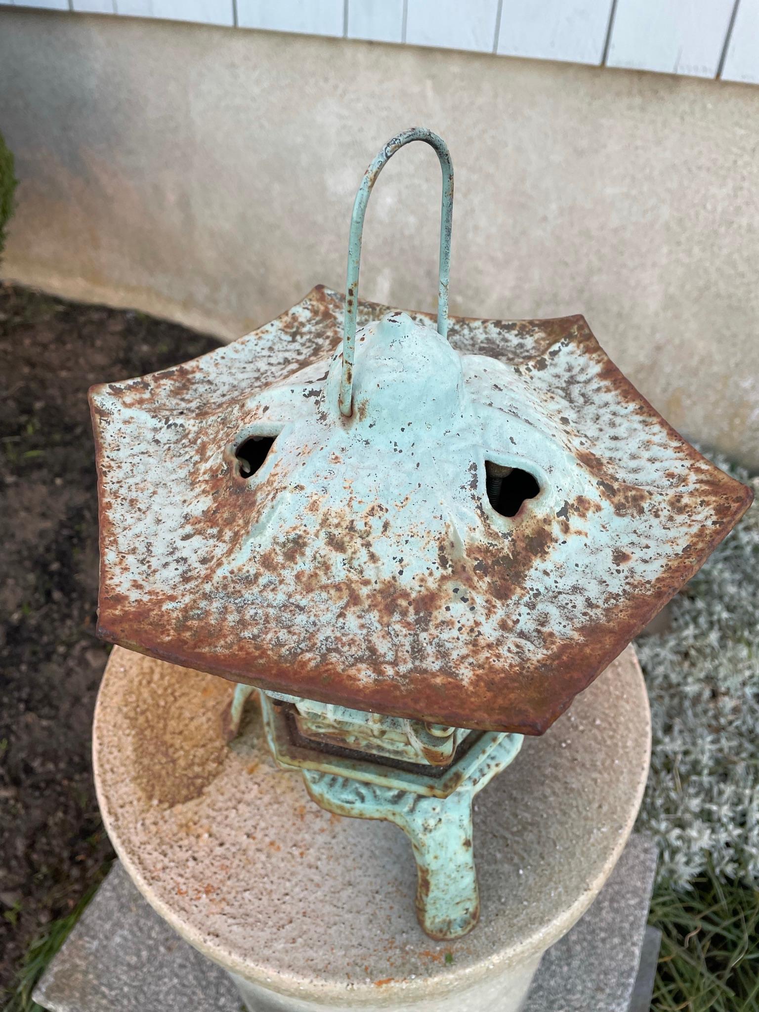 20th Century Japanese Vintage Old Robin Egg Blue Hearts Garden Lantern