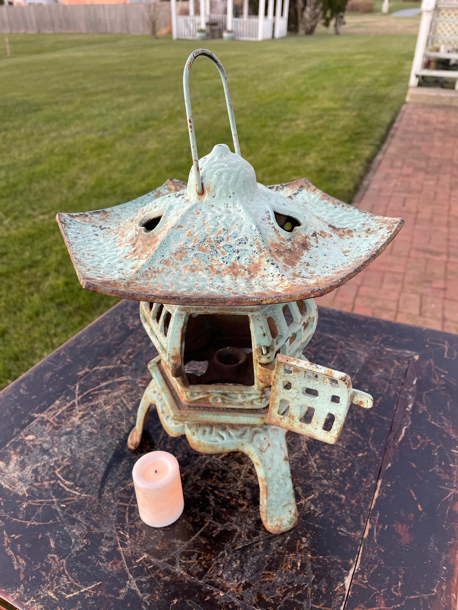 Japanese Vintage Old Robin Egg Blue Hearts Garden Lantern 2