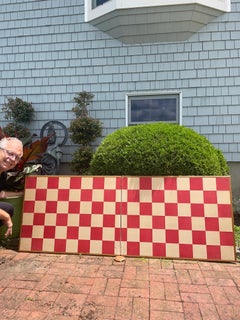 Japanese Vintage Red and White Painted Small 2 Panel Screen