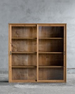 Japanese Vintage Shallow Glass Cabinet, Early Showa Period (1926–1935)