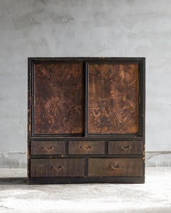 Japanese Vintage Sliding-Door Cabinet (Cha Tansu), Early Showa Era, Wabi Sabi
