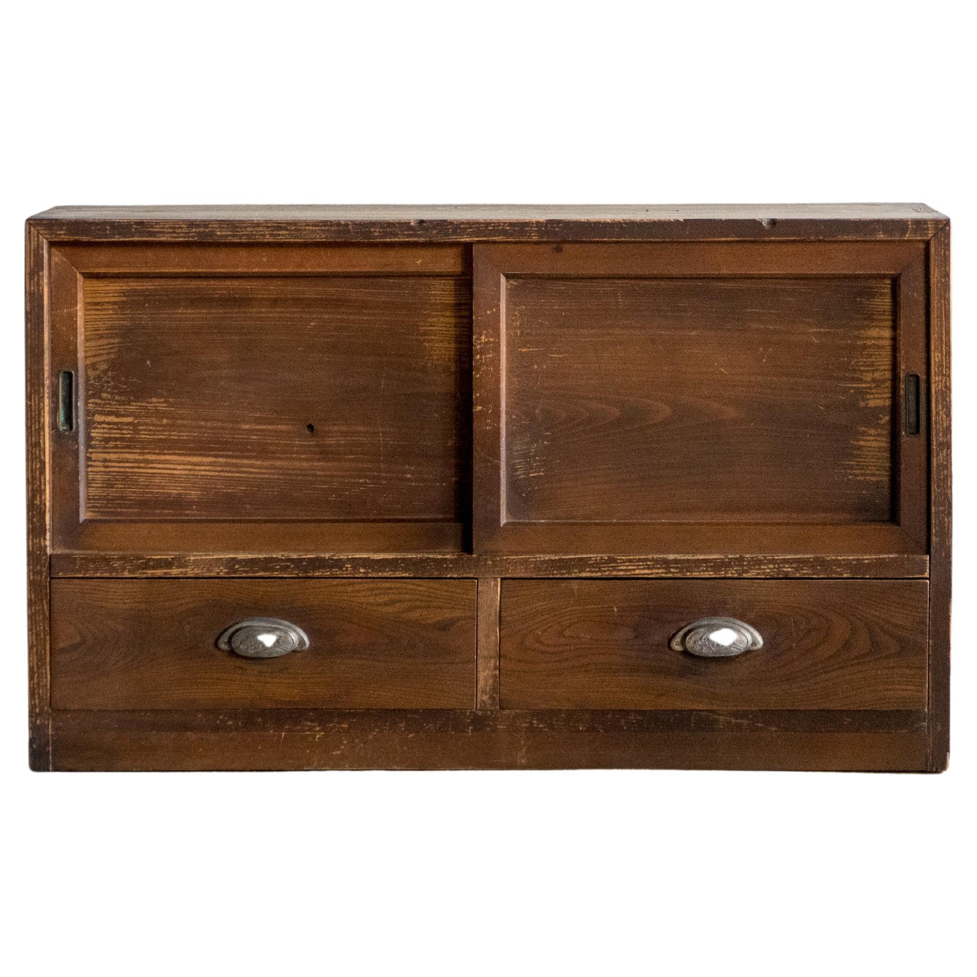 Japanese Vintage Sliding-Door Cabinet, Early Showa Period (1926–1945), Wabi Sabi