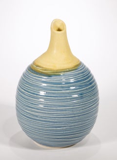 Japanese Vintage Studio Pottery Bud Vase, Sgraffito Relief Decor