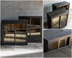 Japanese Vintage Two-Section Glass Cabinet, Early Showa Period (1926–1945)