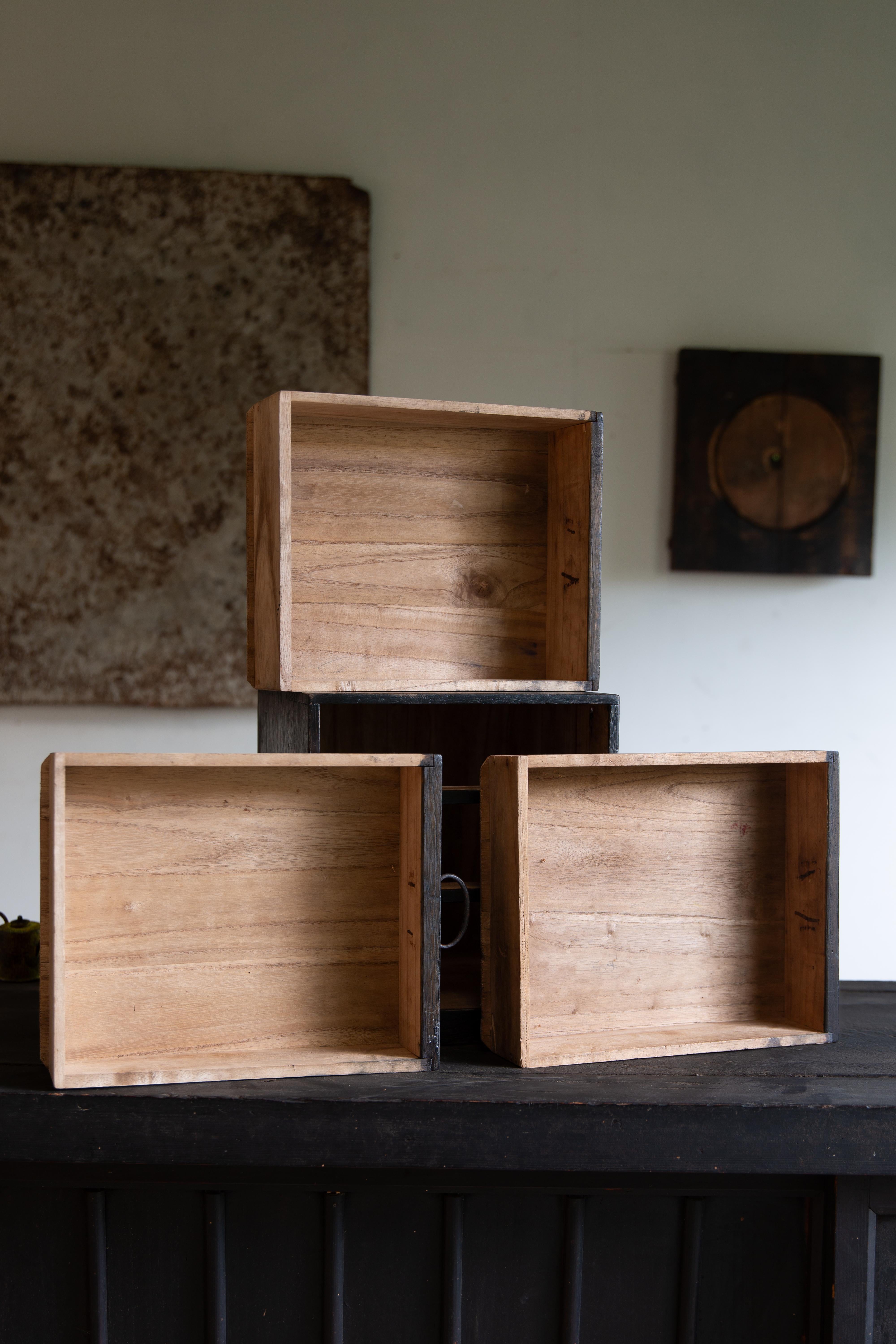 Japanese vintage urushi small Kiri tansu box chest of drawers, wabi sabi mingei For Sale 10