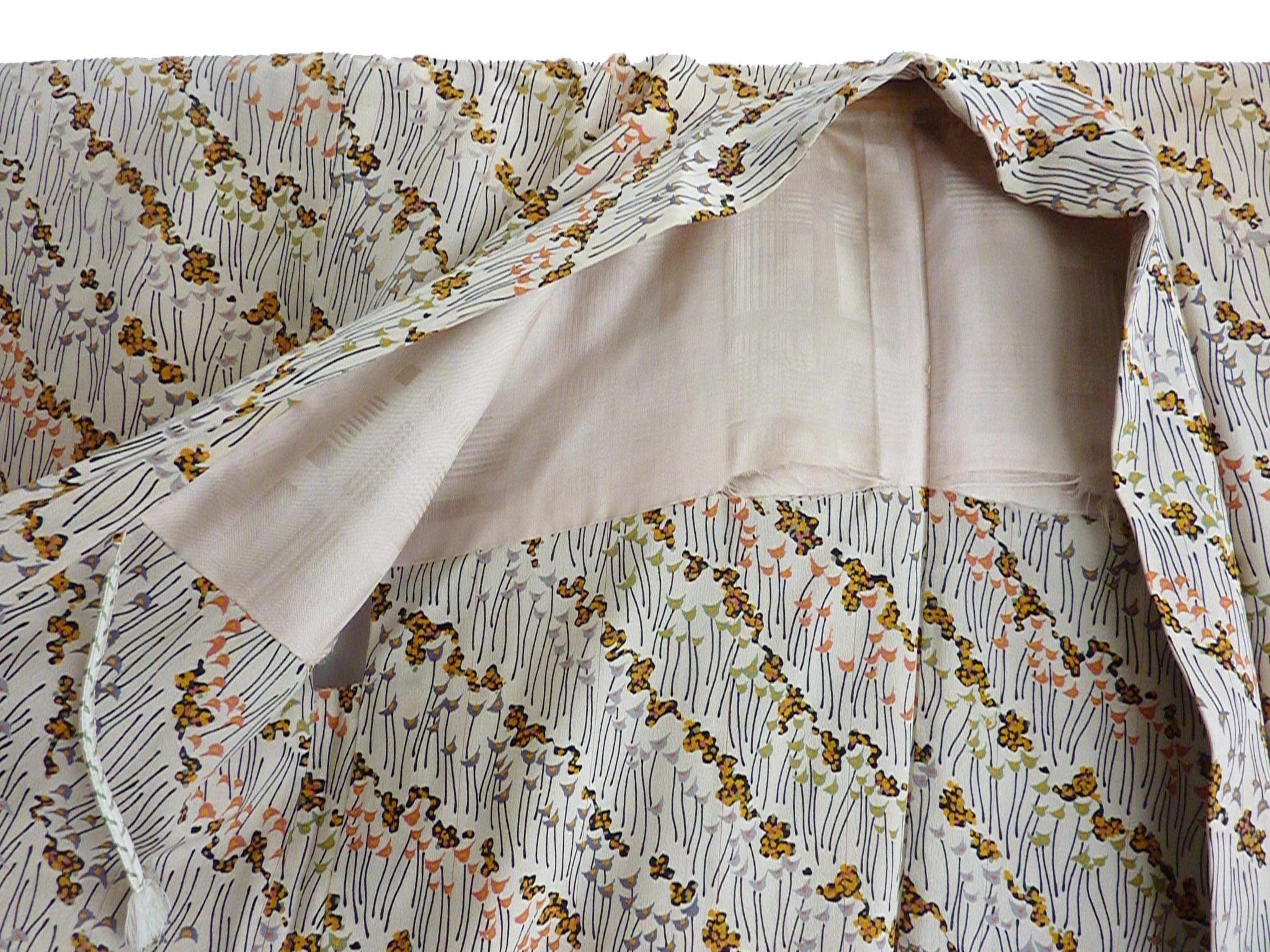 Japanese vintage wheatgrass print all silk handmade kimono In Good Condition For Sale In Boston, MA