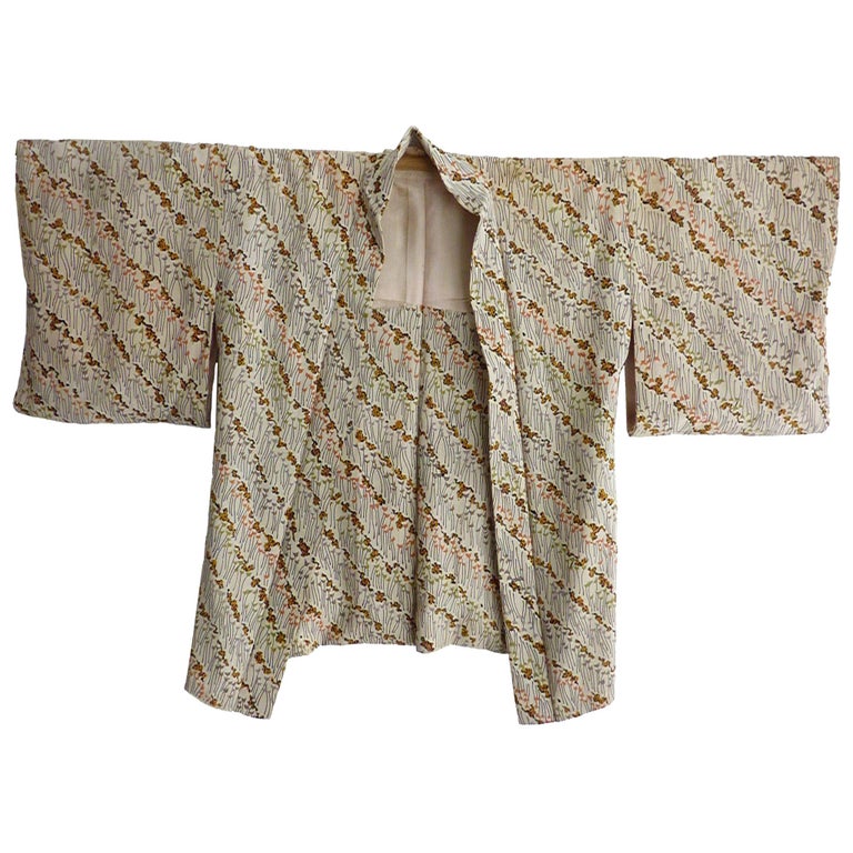 Japanese vintage wheatgrass print all silk handmade kimono For Sale at ...