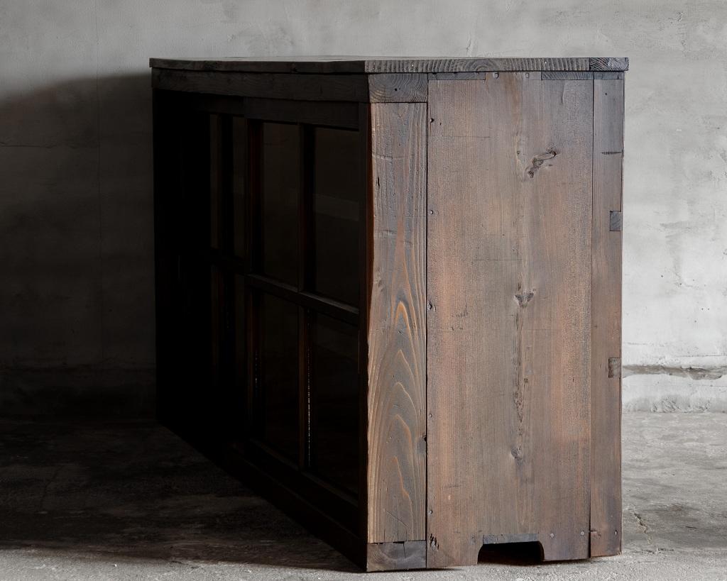 Japanese Vintage Wide Glass Sliding Door Cabinet, Mid-Showa Period '1940s-1960s' 5