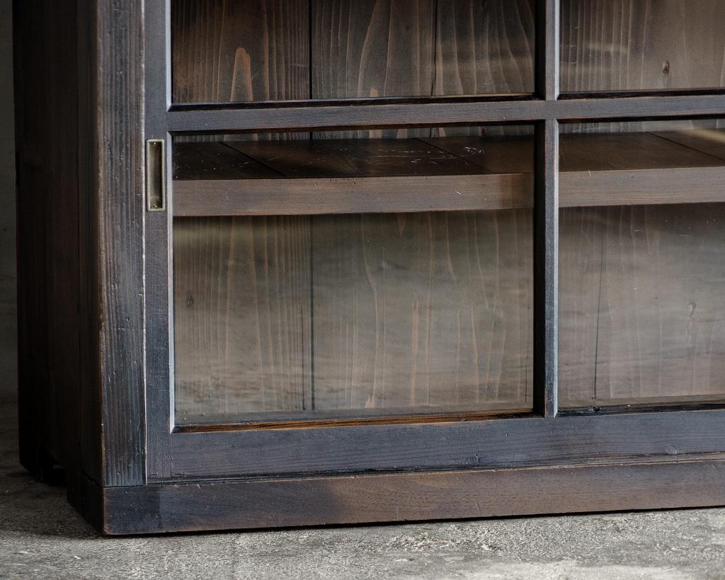 20th Century Japanese Vintage Wide Glass Sliding Door Cabinet, Mid-Showa Period '1940s-1960s'