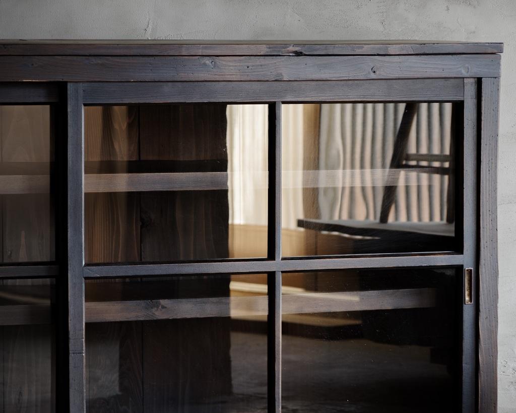 Japanese Vintage Wide Glass Sliding Door Cabinet, Mid-Showa Period '1940s-1960s' 1