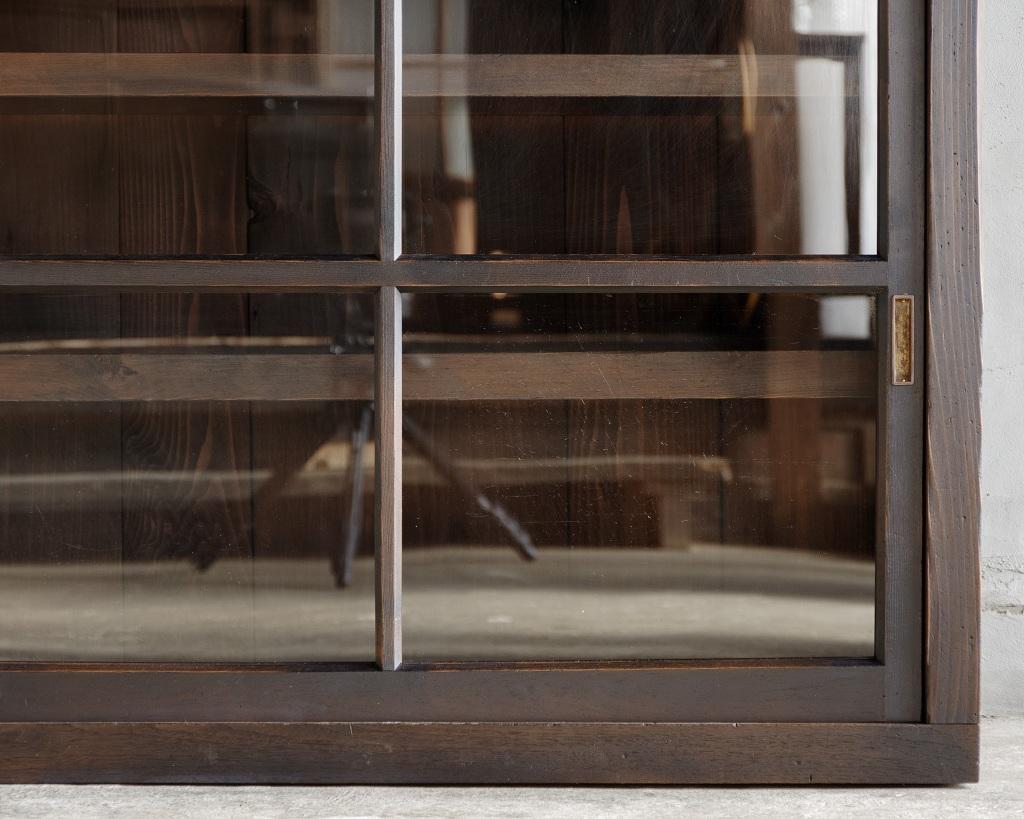 Japanese Vintage Wide Glass Sliding Door Cabinet, Mid-Showa Period '1940s-1960s' 2
