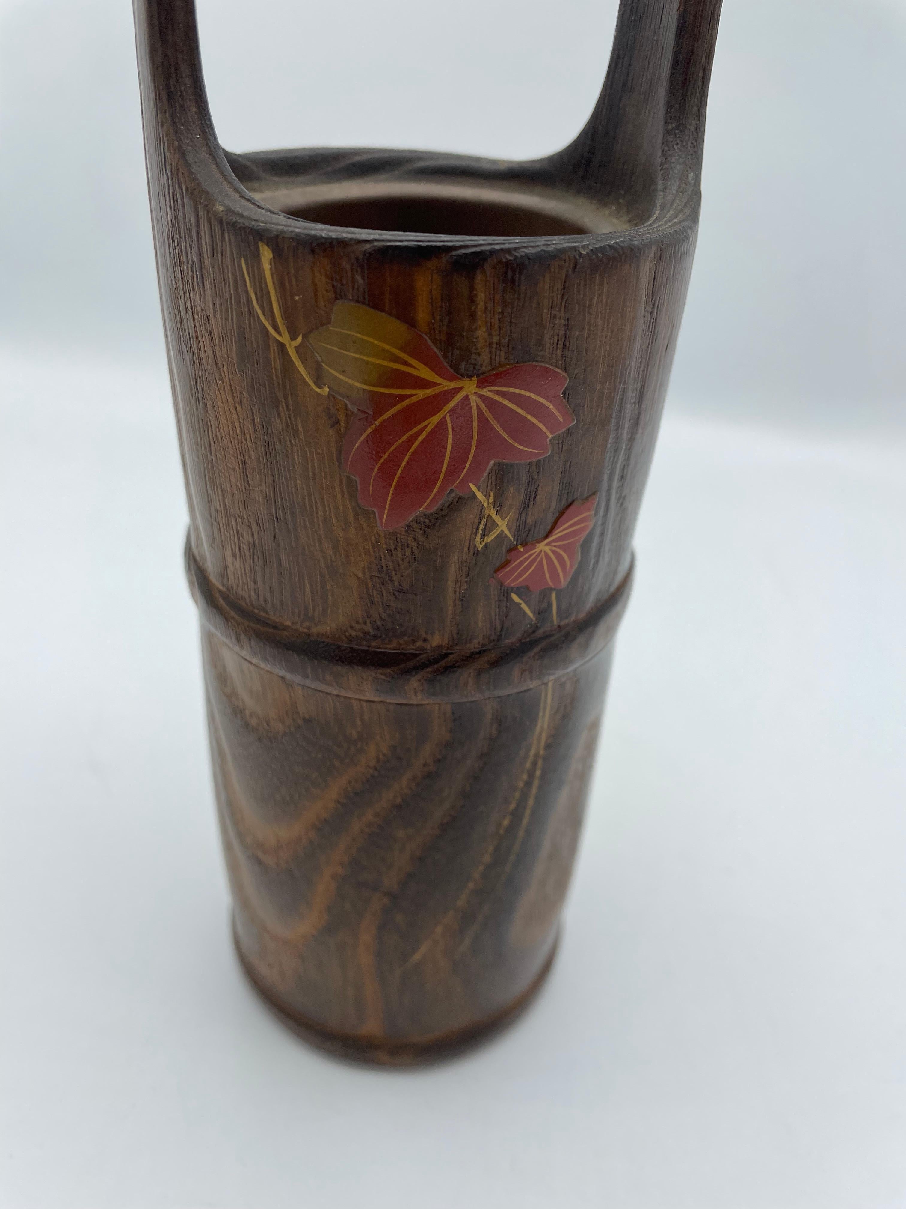 Vase à fleurs japonais vintage en bois d'érable, années 1970  en vente 1