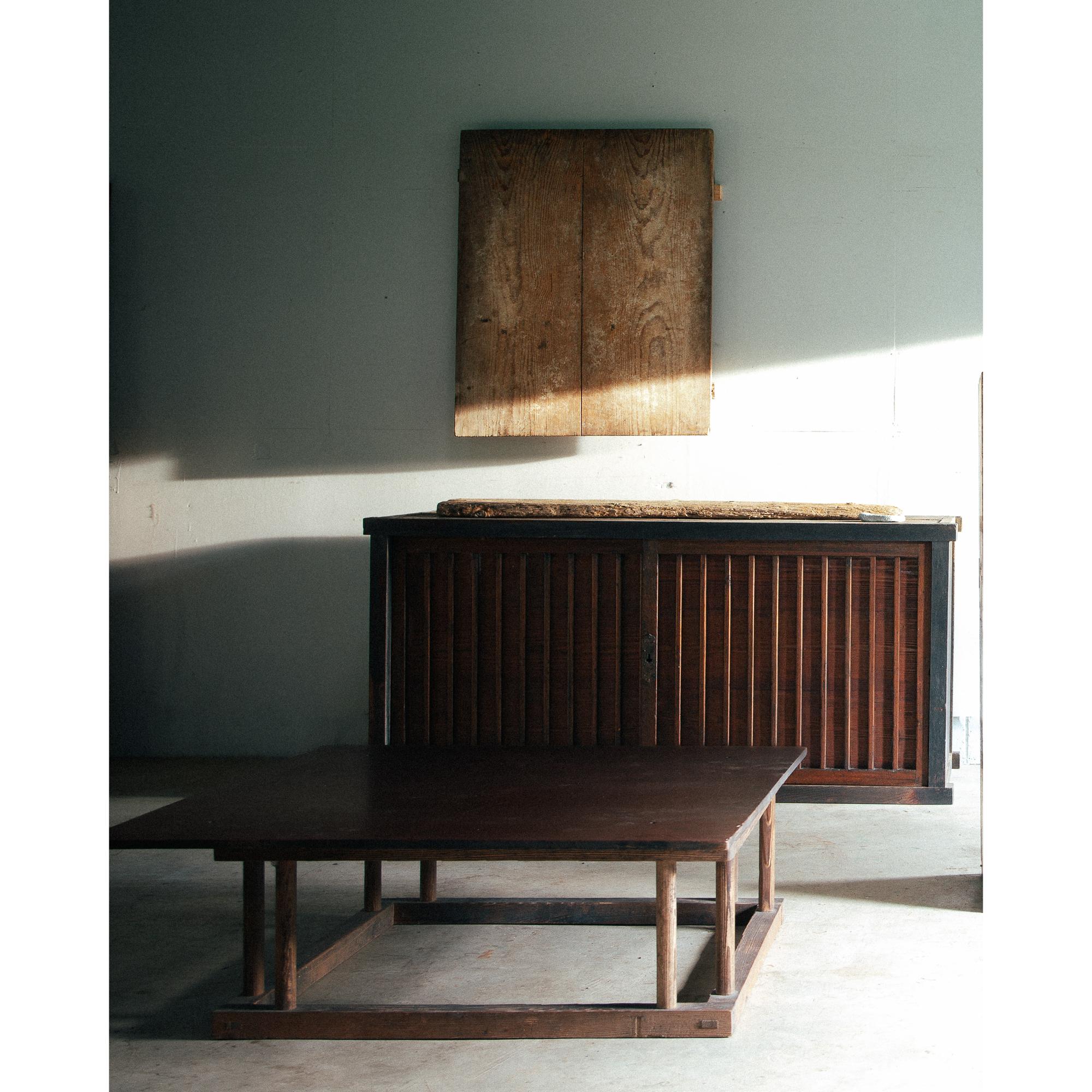 Showa Japanese vtg low table. solid hardwood tabletop & antique leg frame. wabi sabi For Sale