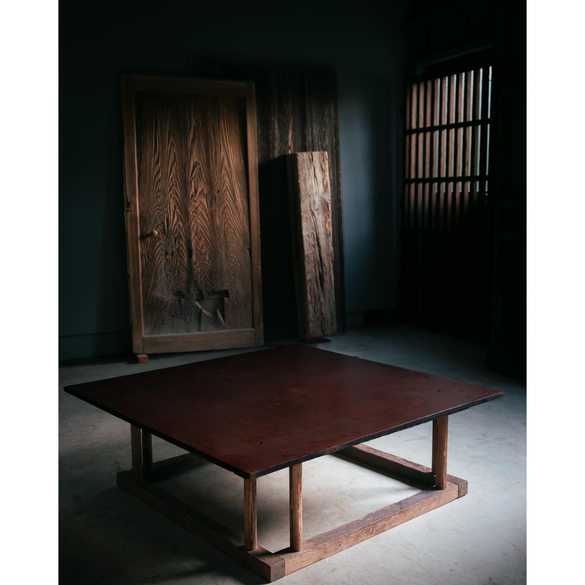 Joinery Japanese vtg low table. solid hardwood tabletop & antique leg frame. wabi sabi For Sale