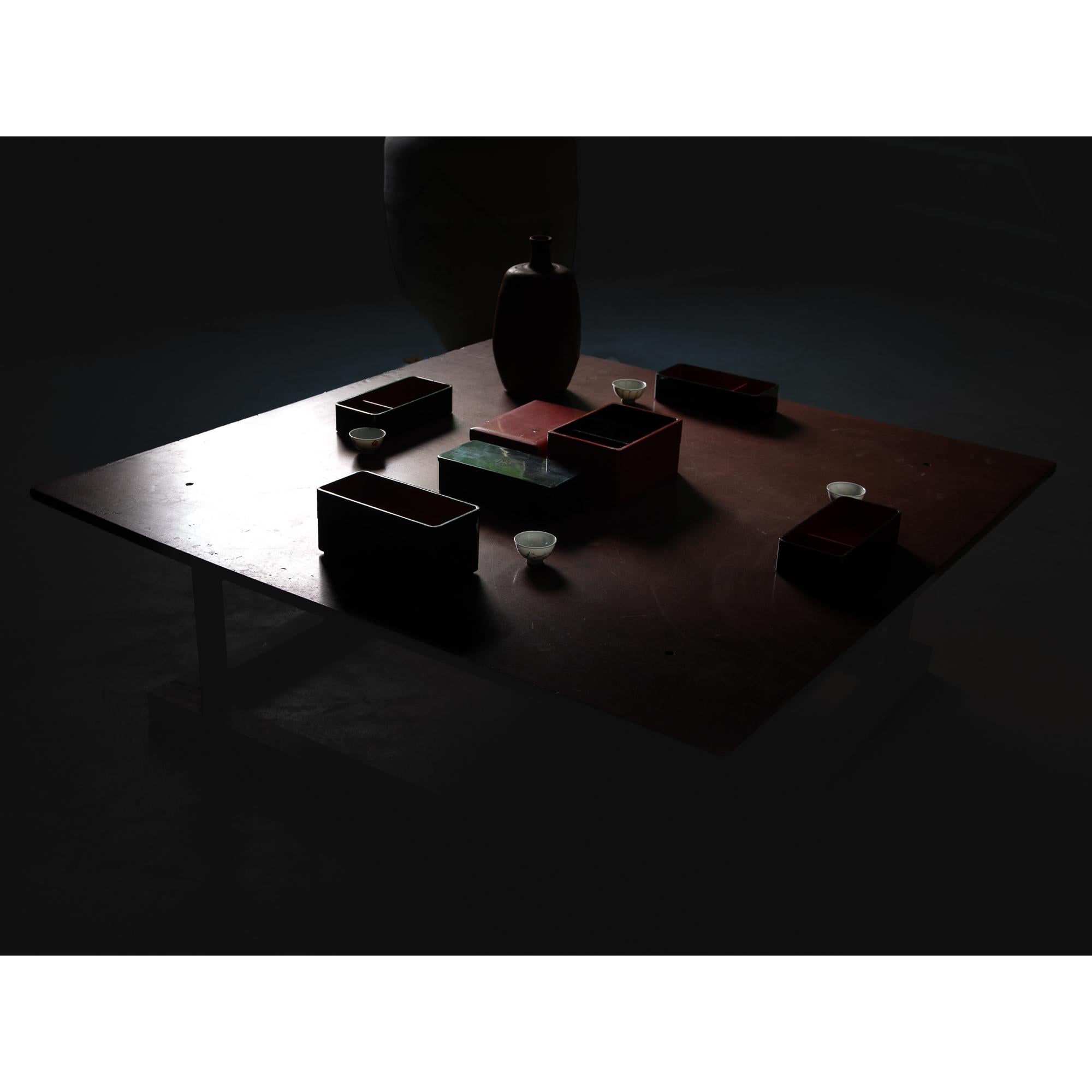 20th Century Japanese vtg low table. solid hardwood tabletop & antique leg frame. wabi sabi For Sale