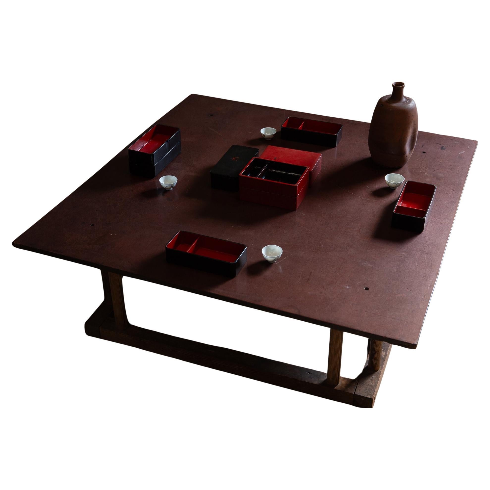 Japanese vtg low table. solid hardwood tabletop & antique leg frame. wabi sabi