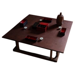 Japanese vtg low table. solid hardwood tabletop & antique leg frame. wabi sabi