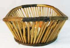 Antique Japanese Wabi Sabi Bamboo and Wicker Fruit Basket, 1940