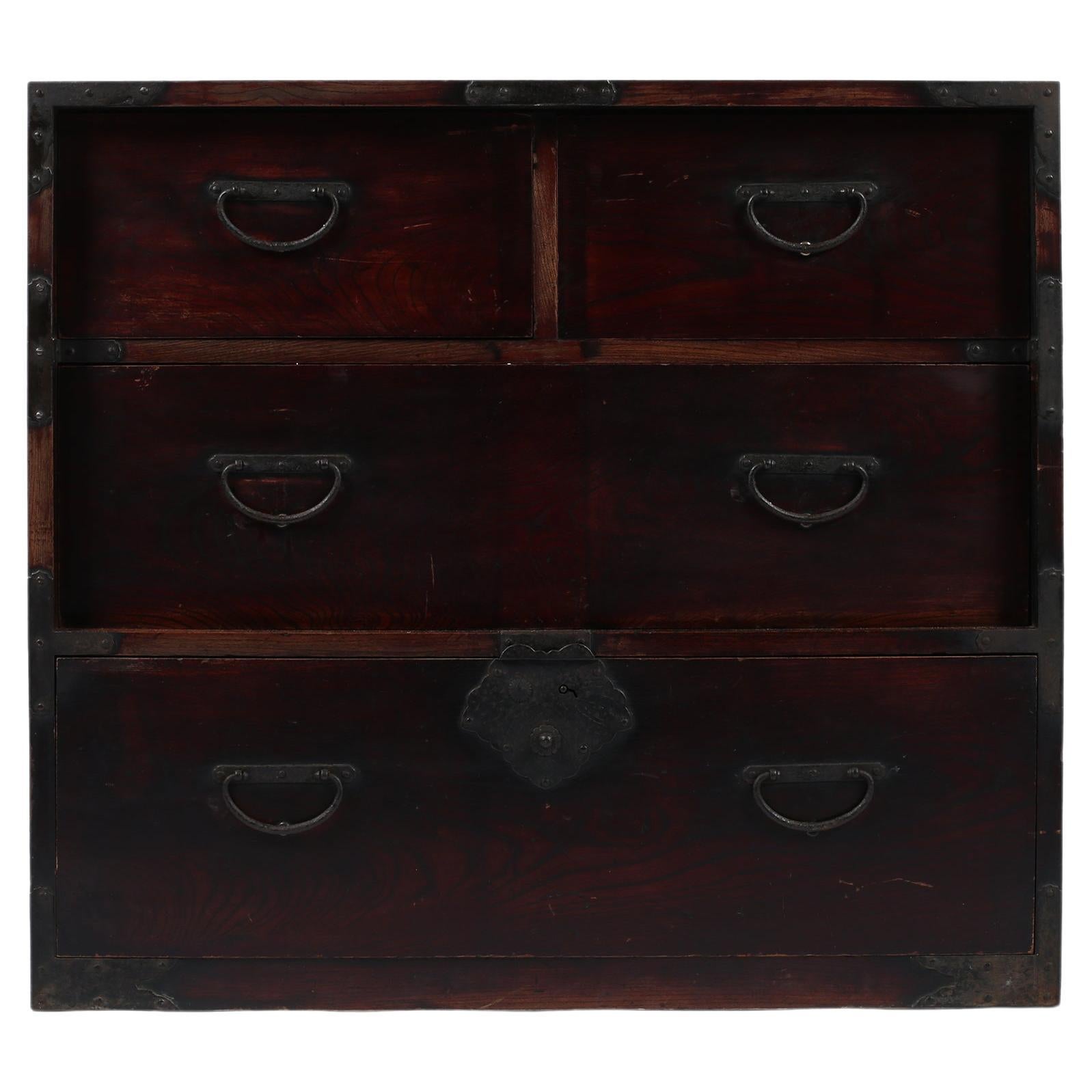 Japanese Wabi-Sabi Meiji Period Tansu Chest of Drawers For Sale