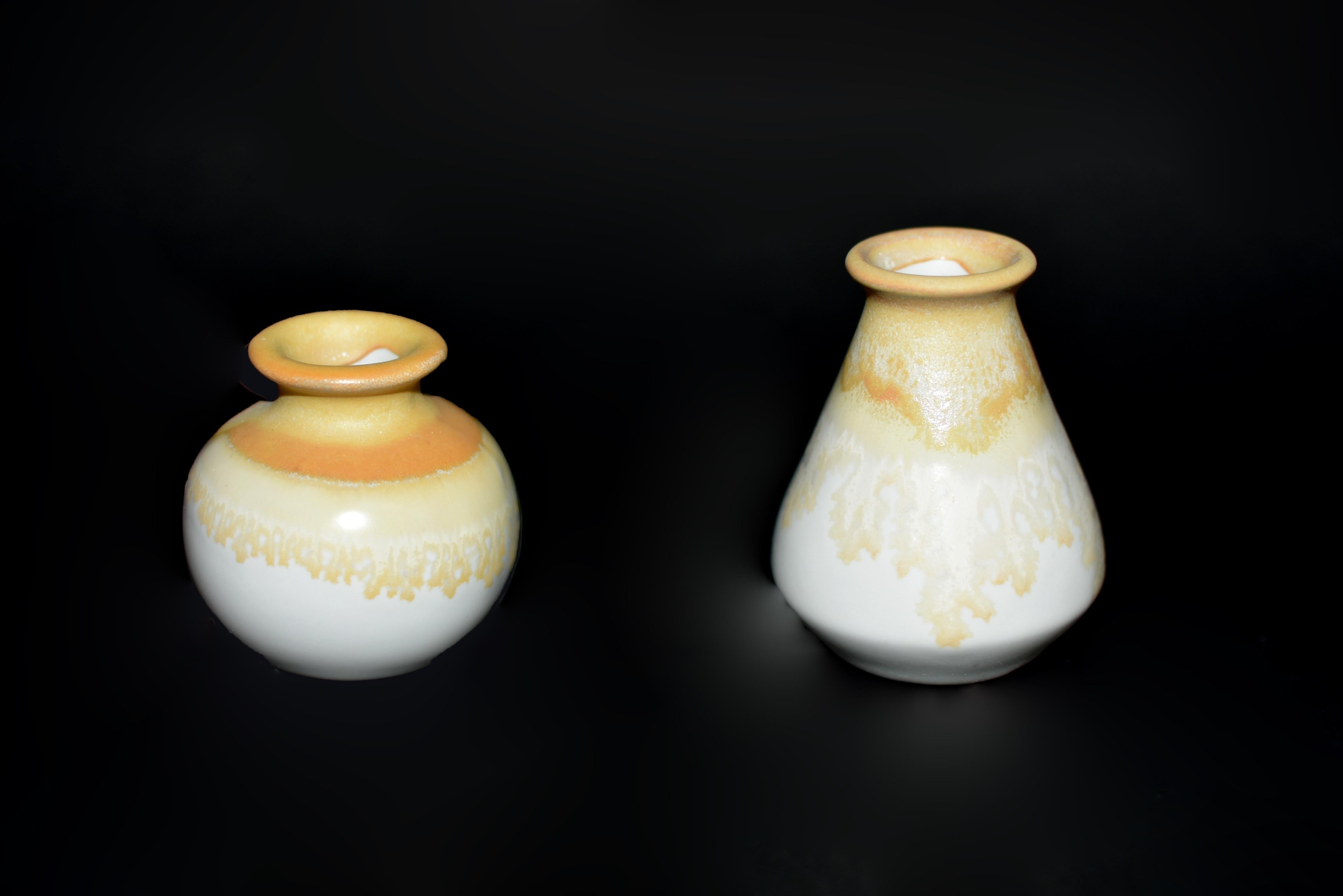 Mini vasi giapponesi in ceramica Wabi Sabi - Foglie d'oro - Set di quattro vasi in vendita 5