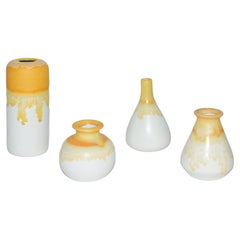 Japanese Wabi Sabi Mini Ceramic Vases Golden Leaves Set of Four