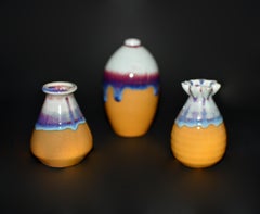 Japanese Wabi Sabi Mini Ceramic Vases Set of Three Jun Ware Inspired