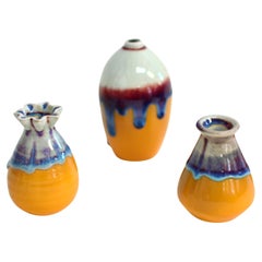 Japanese Wabi Sabi Mini Ceramic Vases Set of Three Jun Ware Inspired