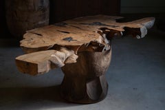 Sculptural Wabi-Sabi Coffee Table in Kurogaki & Keyaki, Meiji–Taisho Period