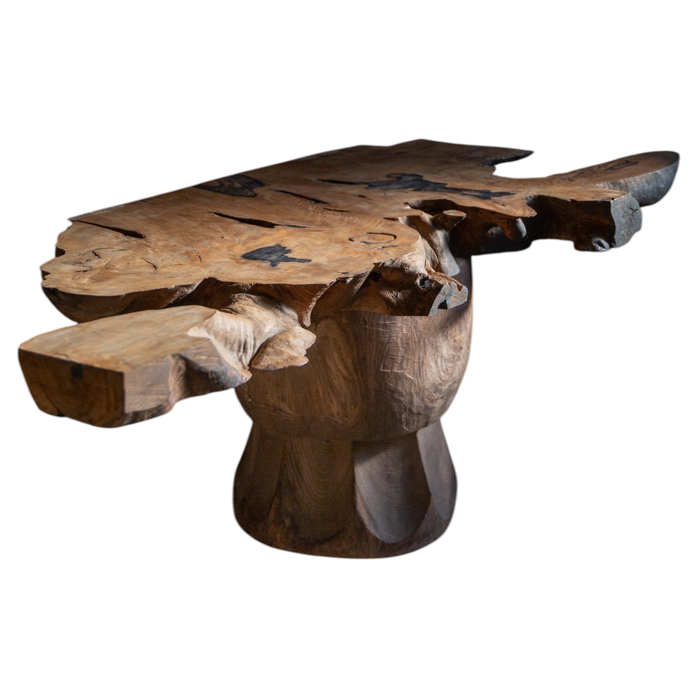Sculptural Wabi-Sabi Coffee Table in Kurogaki & Keyaki, Meiji–Taisho Period