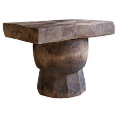 Antique Japanese wabi sabi Usu table solid wood tabletop & wood mortar mingei primitive