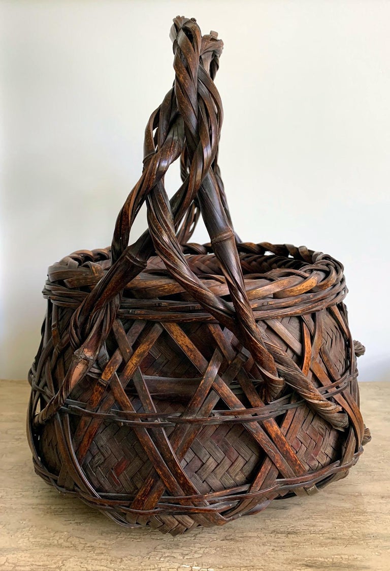 Japanese Wagumi Handled Bamboo Basket Ikebana For Sale at 1stDibs