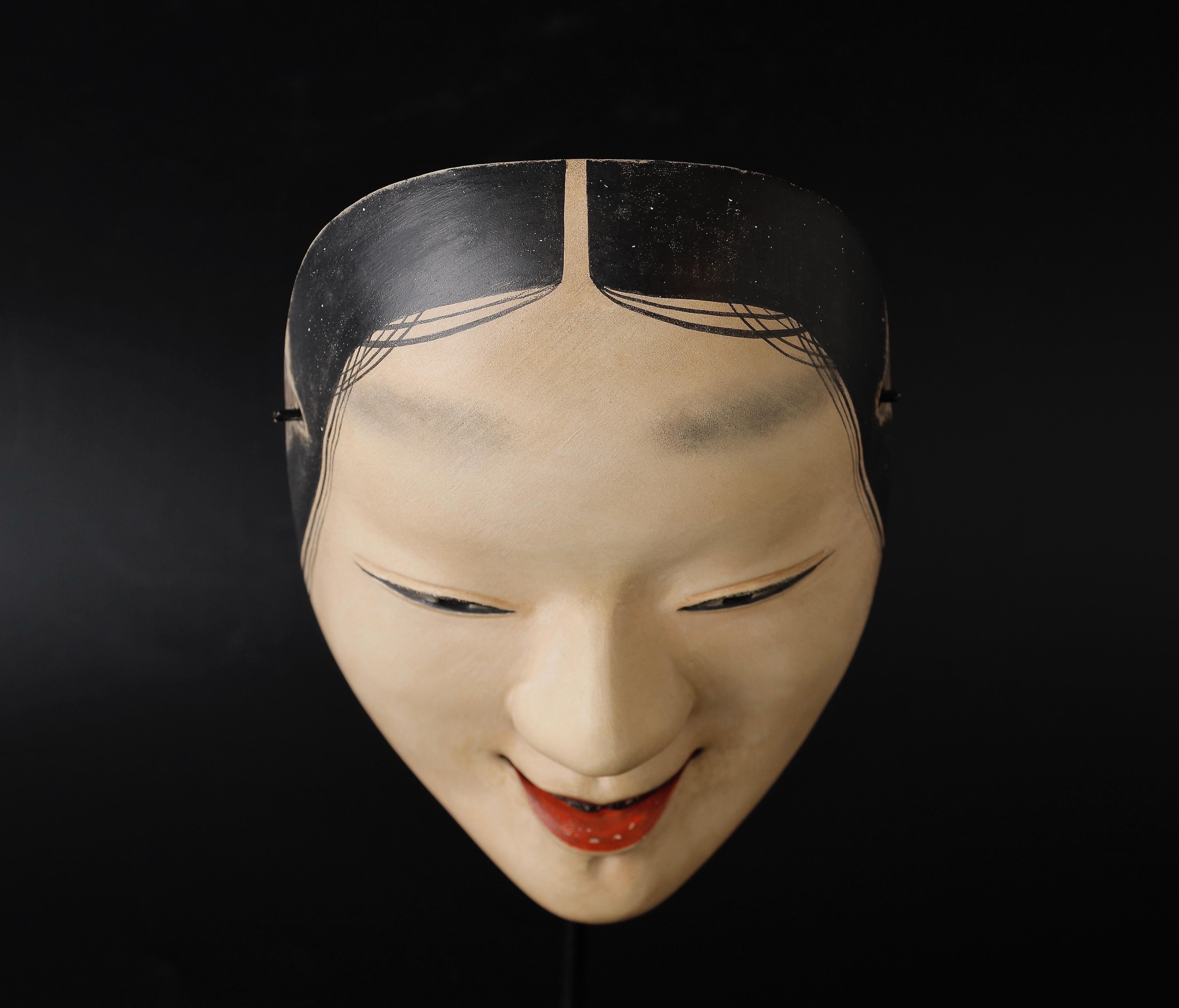 Japanese Waka Onna Noh Mask Representing Young Woman Signed by Taito 2