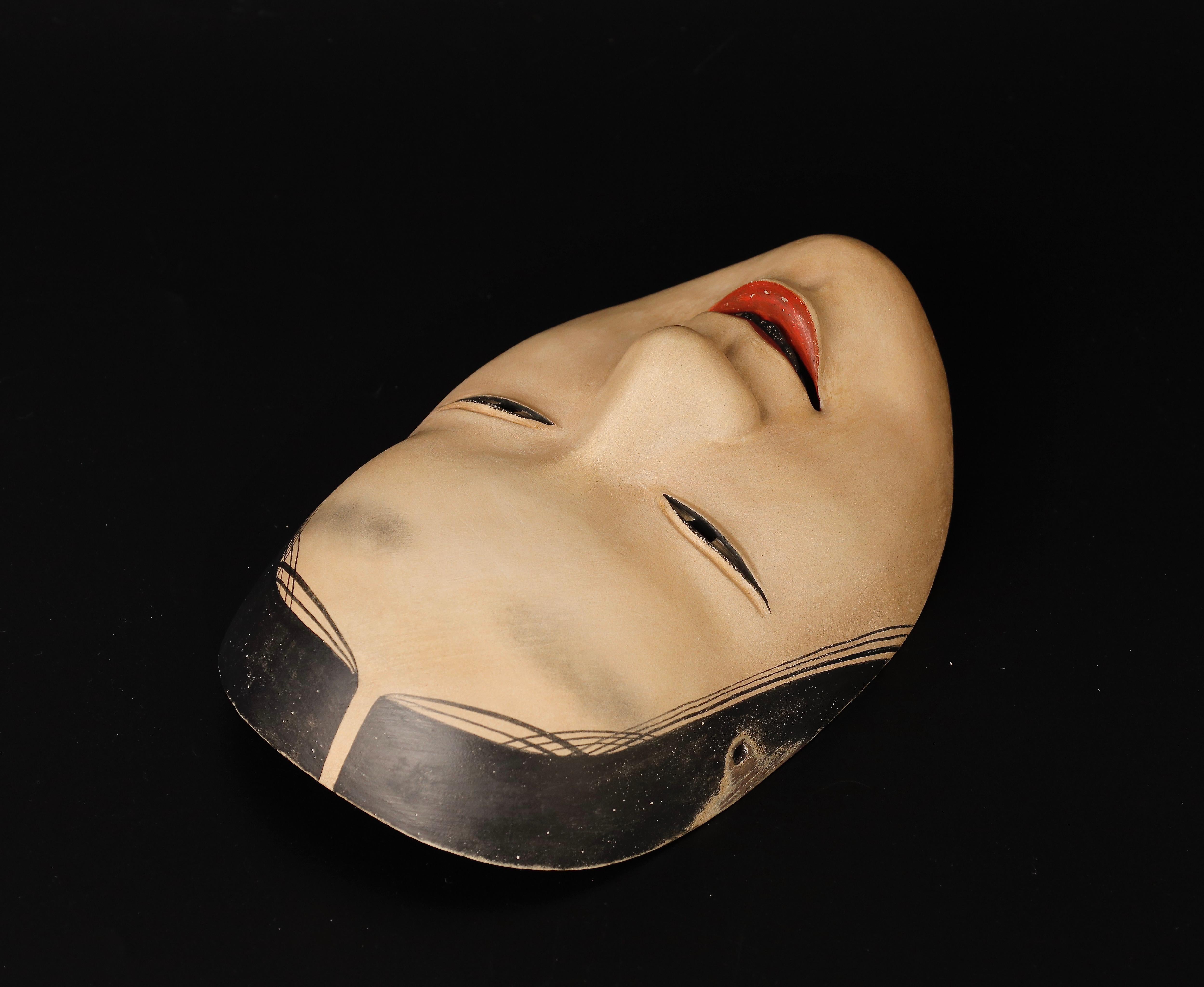 Japanese Waka Onna Noh Mask Representing Young Woman Signed by Taito 9
