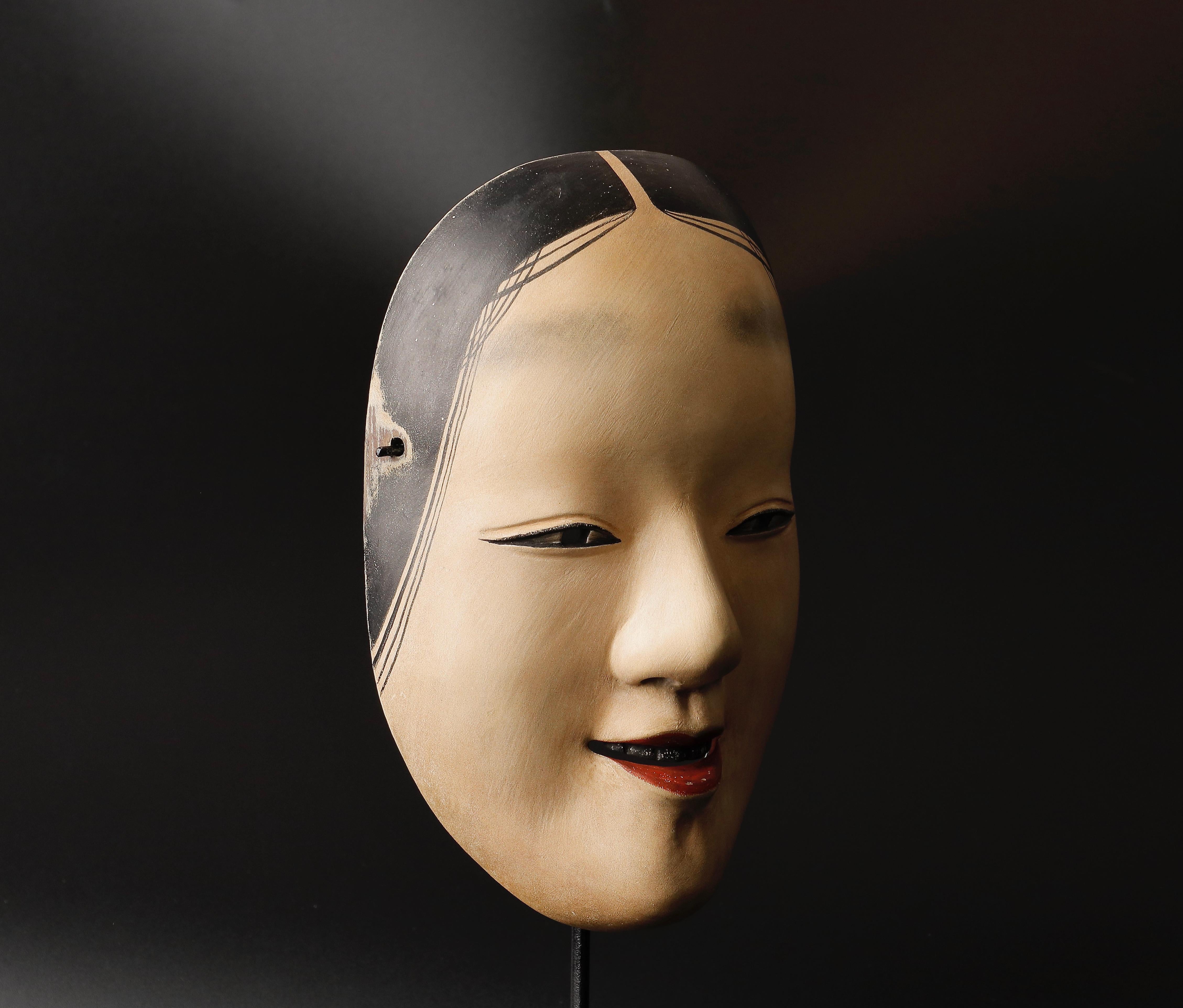 Showa Japanese Waka Onna Noh Mask Representing Young Woman Signed by Taito