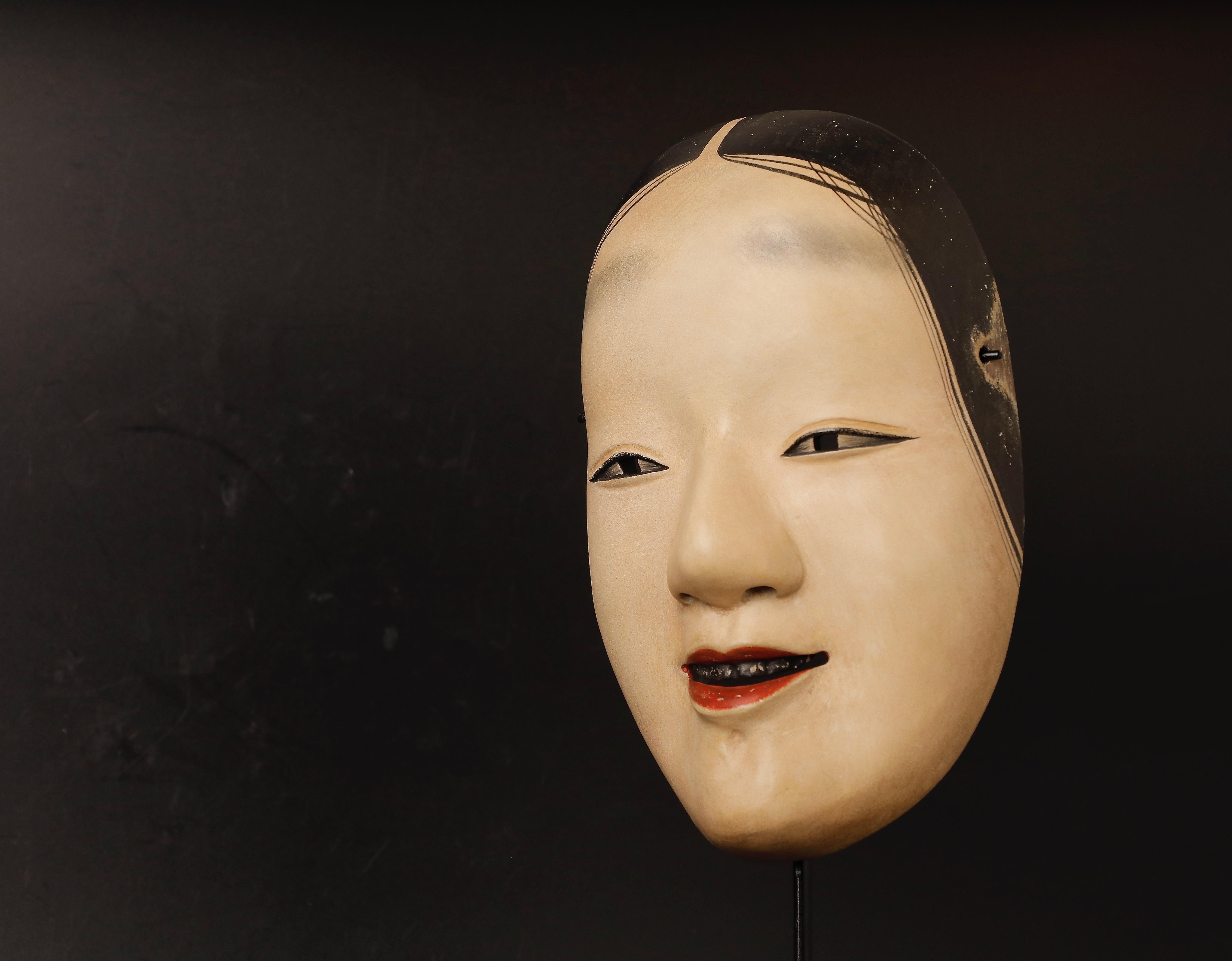 20th Century Japanese Waka Onna Noh Mask Representing Young Woman Signed by Taito