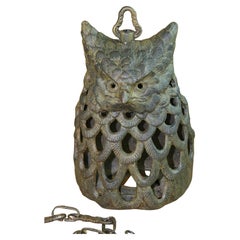 Japanese Wall Hung/Chain Hung  Owl Candle Garden Lantern, circa 1930s