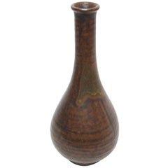Japanese Warm Scarlet and Natural Glaze Ceramic Shigaraki Vase, 1960s