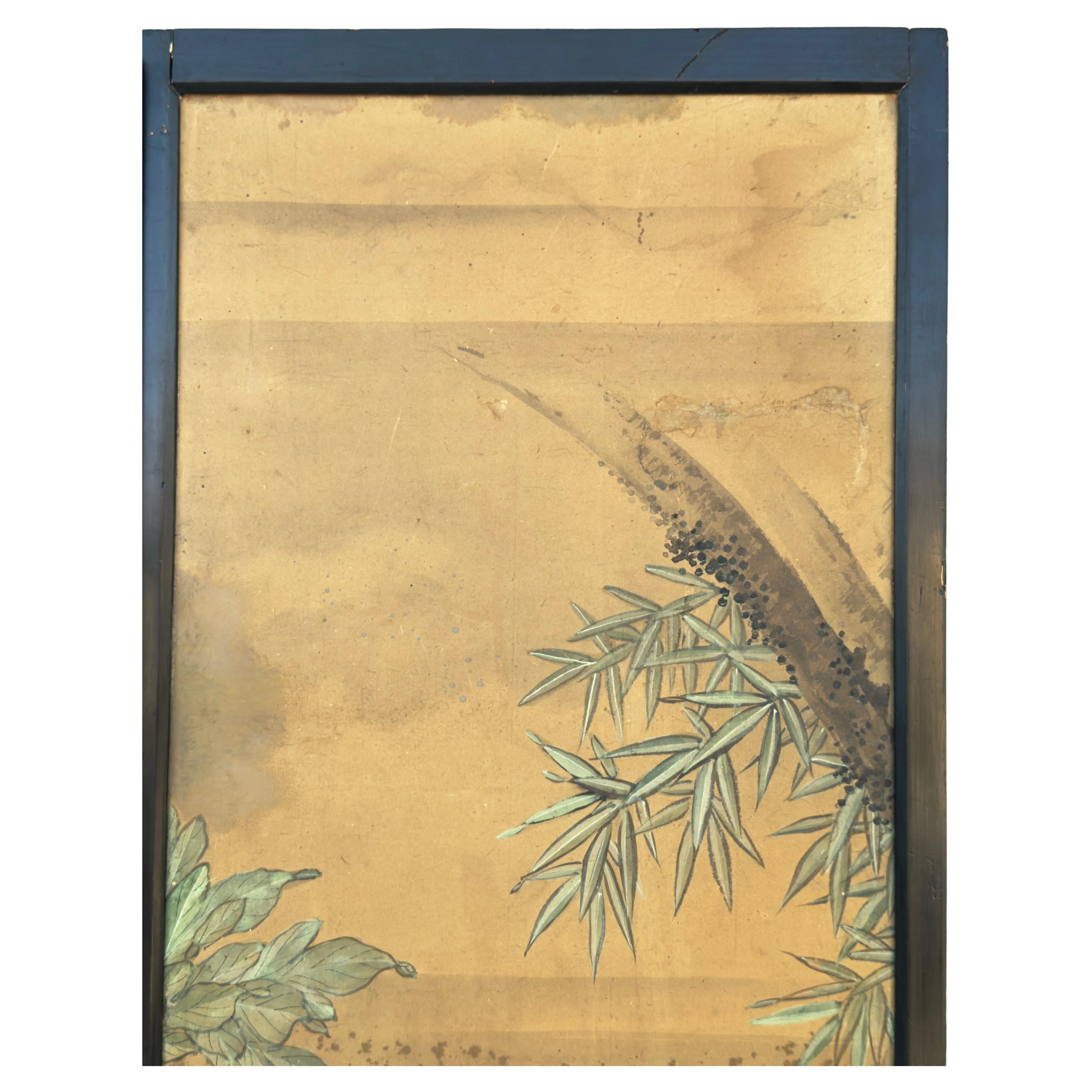 19th Century Japanese Watercolor Fusuma Door Panels, Two Panels