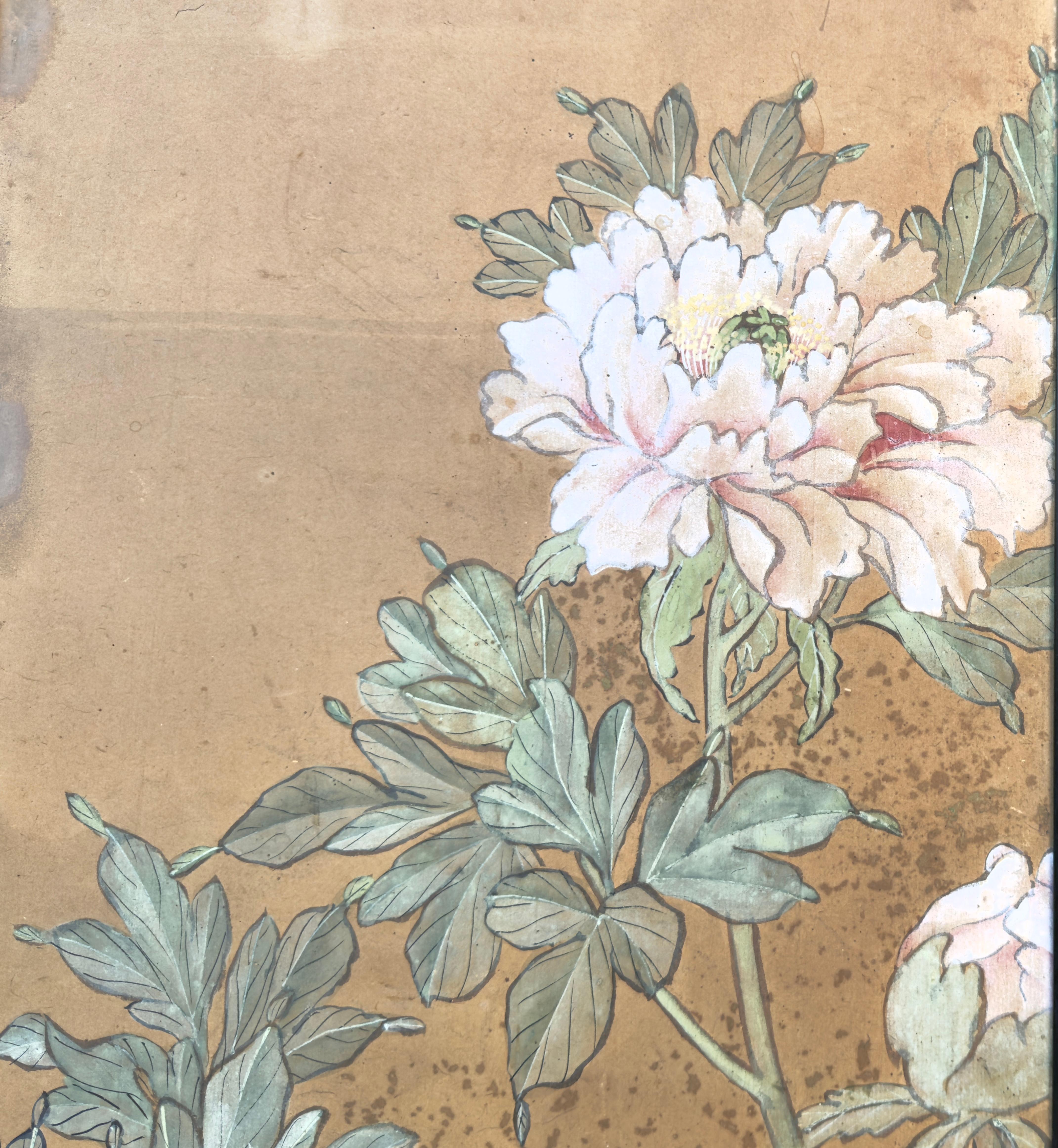 Painted Japanese Watercolor Fusuma Door Panels, Two Panels