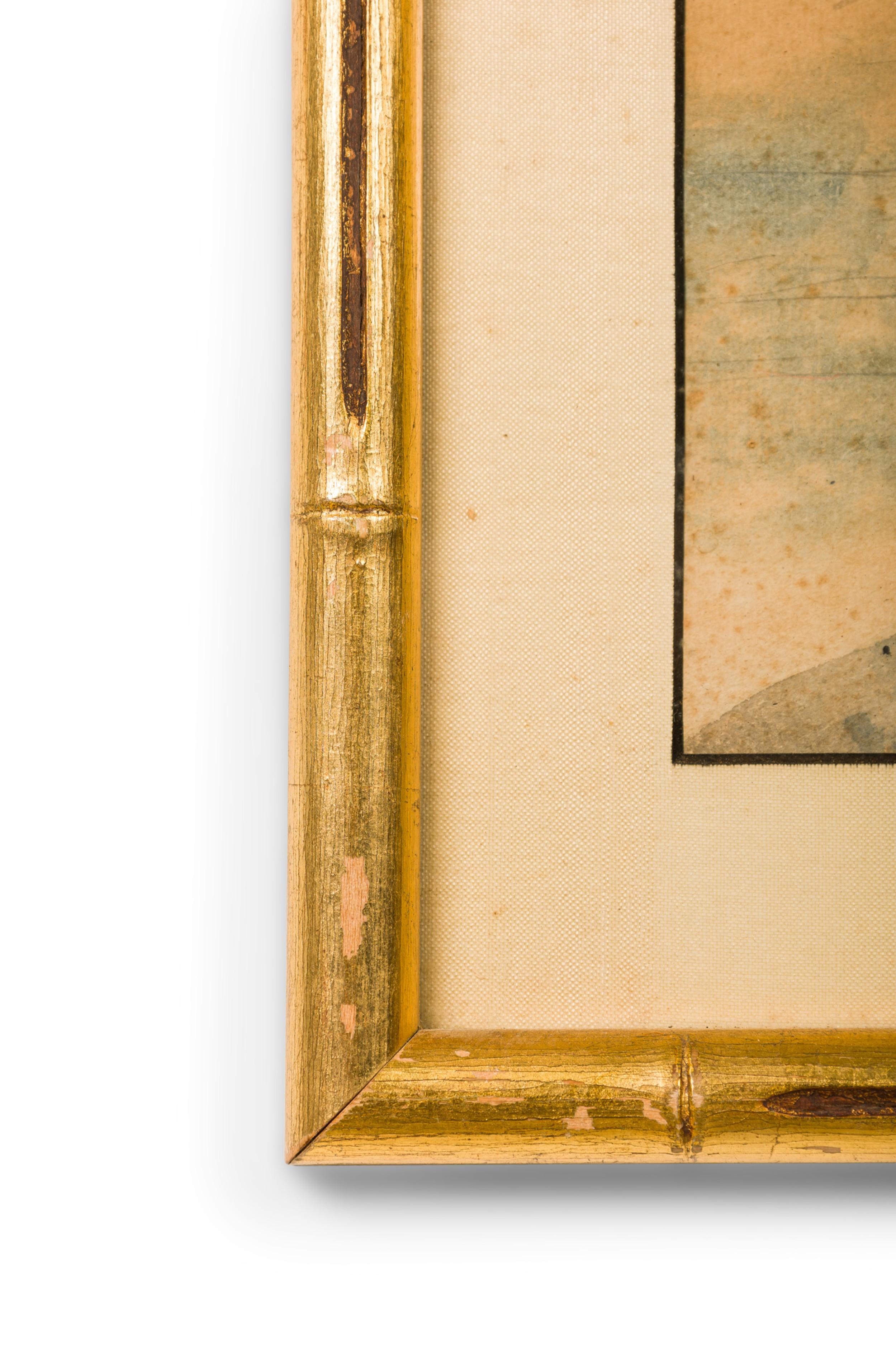 Acuarela japonesa de Un árbol en una colina sin hojas Dorado en venta