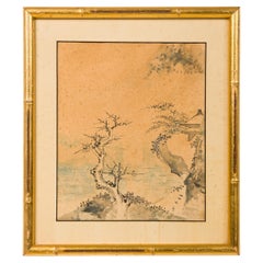 Japanese watercolor of A Tree On a Hill With No Leaves