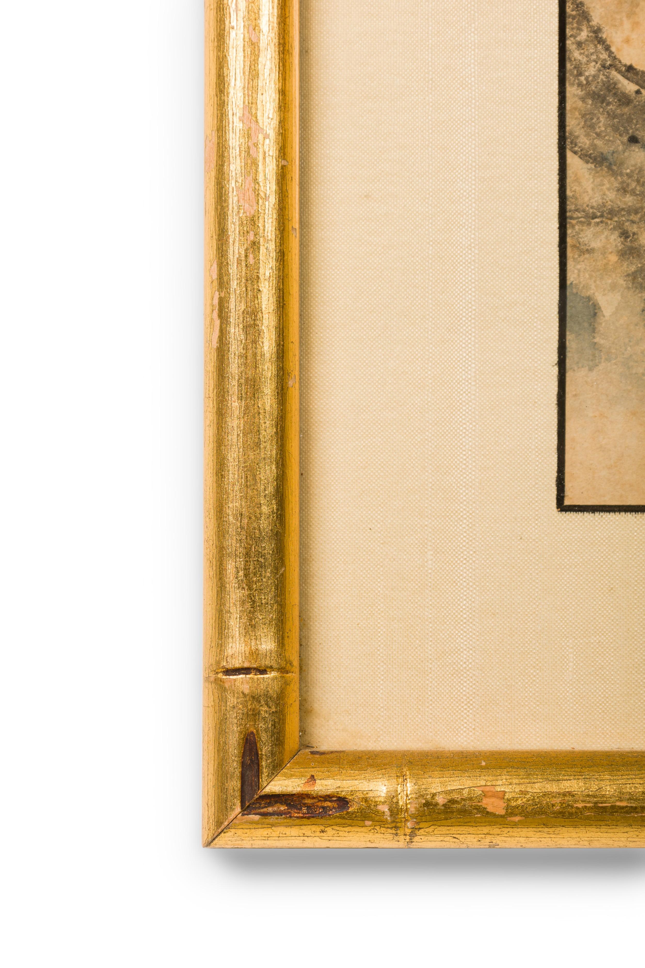 Japanisches Aquarell eines auf einer Klippe sitzenden Mannes (Vergoldet) im Angebot