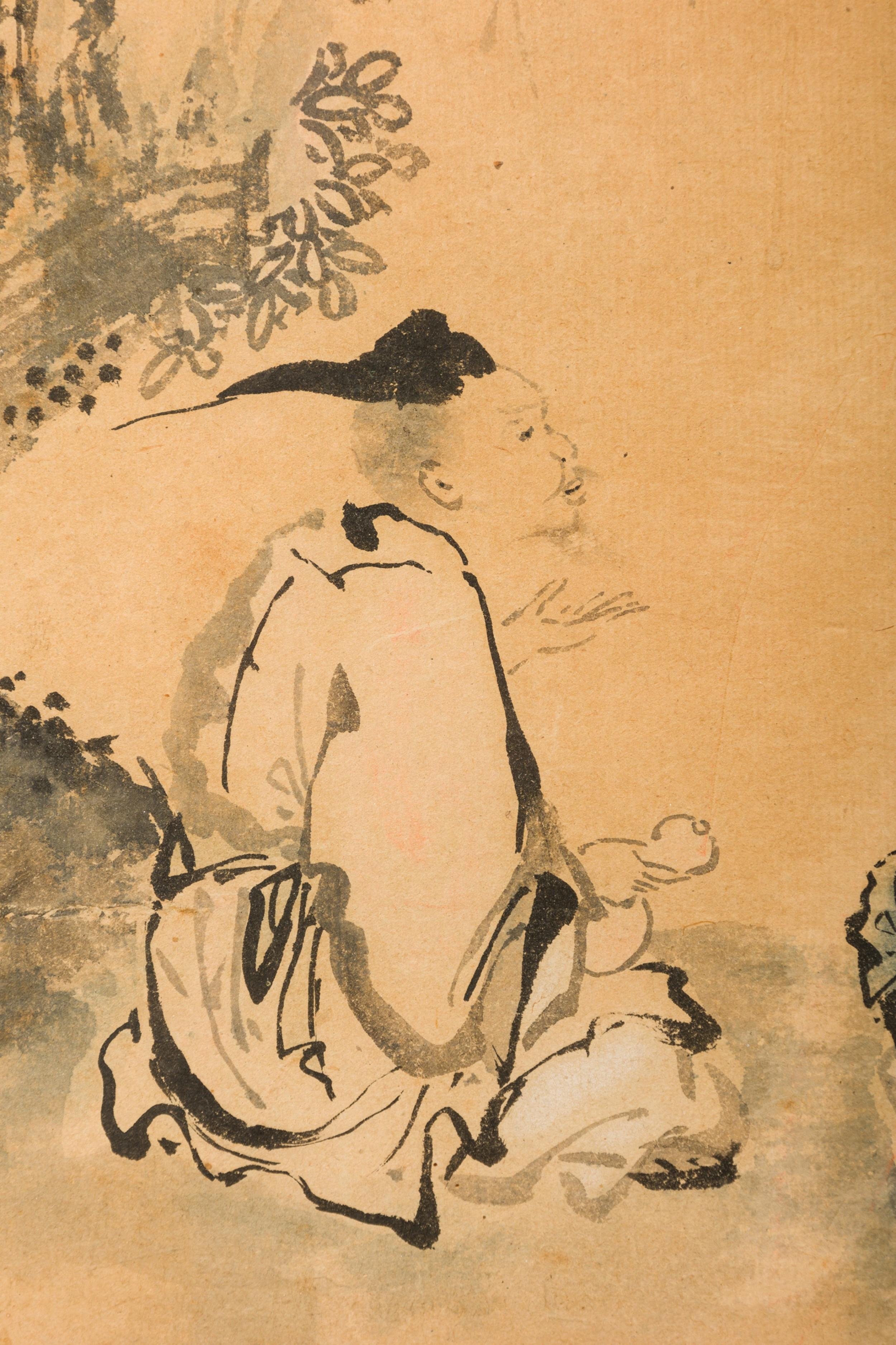 Japanisches Aquarell eines auf einer Klippe sitzenden Mannes im Zustand „Gut“ im Angebot in Queens, NY