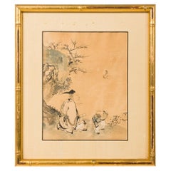 Japanese watercolor of Man Seated on a Cliff