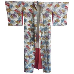 Japanese Wave print Vintage silk Furisode Kimono