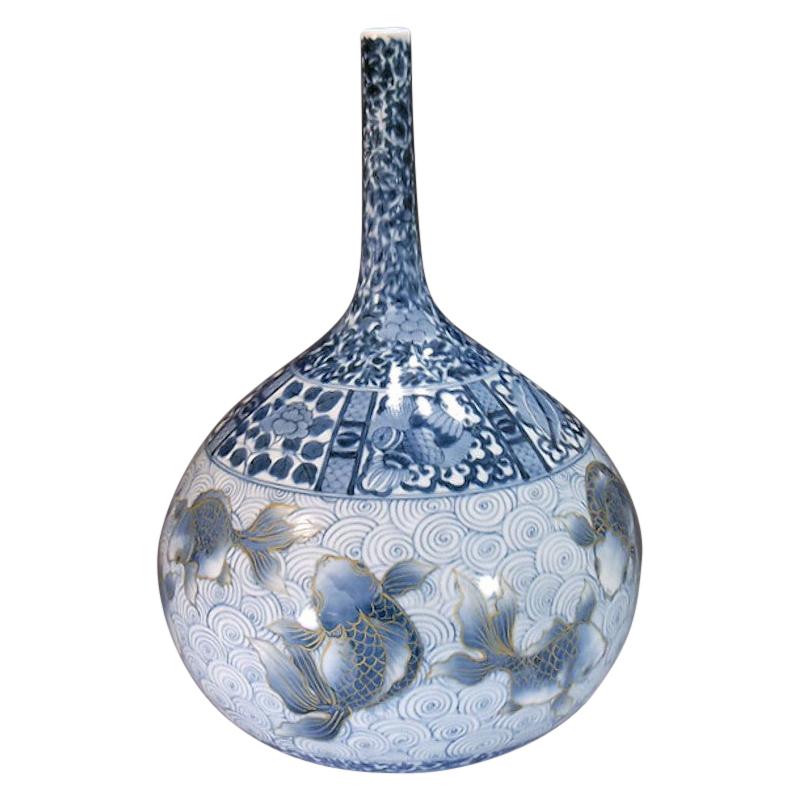Japanese White Blue Porcelain Vase by Contemporary Master Artist