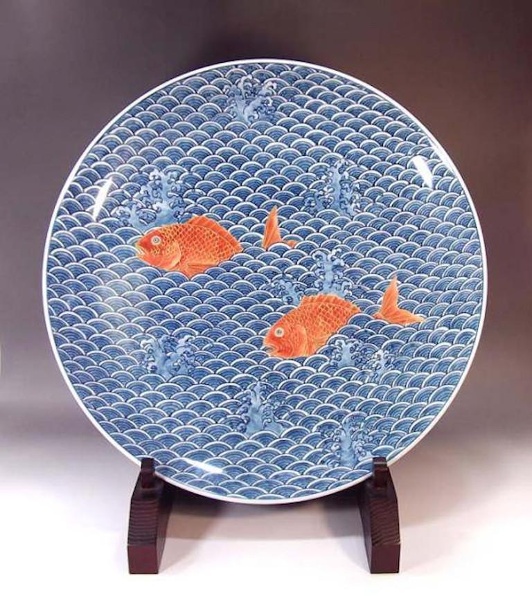 Meiji Japanese Contemporary White Blue Red Gold Porcelain Vase by Master Artist, 2 For Sale