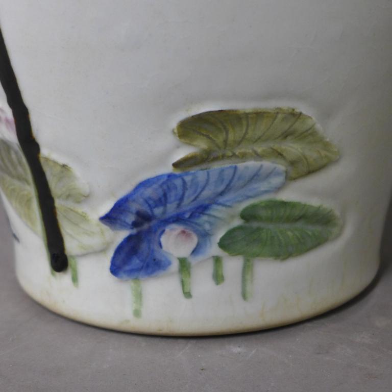 Art Deco Japanese Meiji Period White Figural Art Pottery Vase