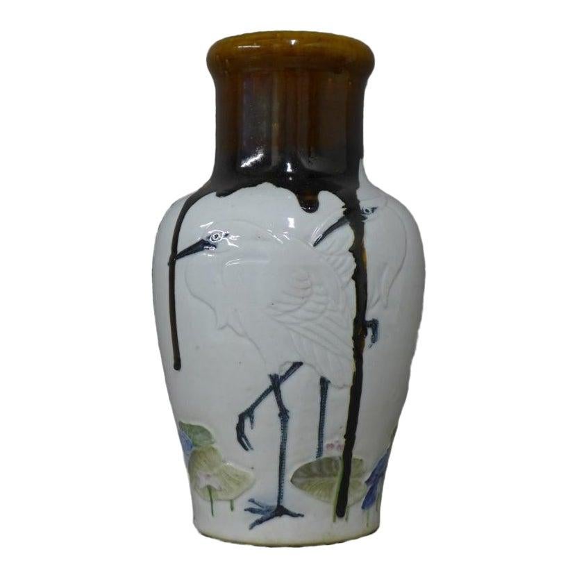Porcelain Japanese Meiji Period White Figural Art Pottery Vase
